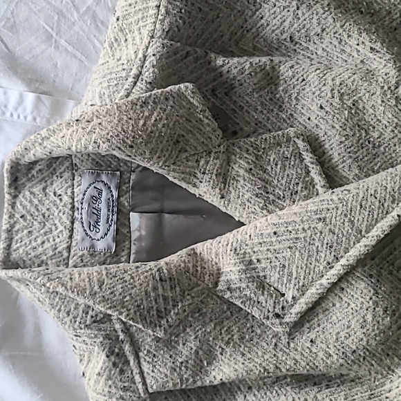 Tweed gray & cream vintage wool blend trench coat. Freddi Gail made in U… - Picture 3 of 14